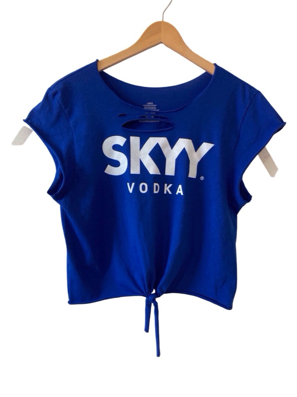 SKYY Vodka Tie‑Waist Tee — Sustainable Royal Blue Crop